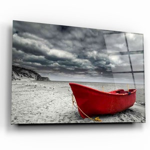Red Sailing Boat Tempered Glass Wall Art - Home decor - Wall decor- Wall sculpture - Interior Design - Birthday Gift  - Wall Hangings