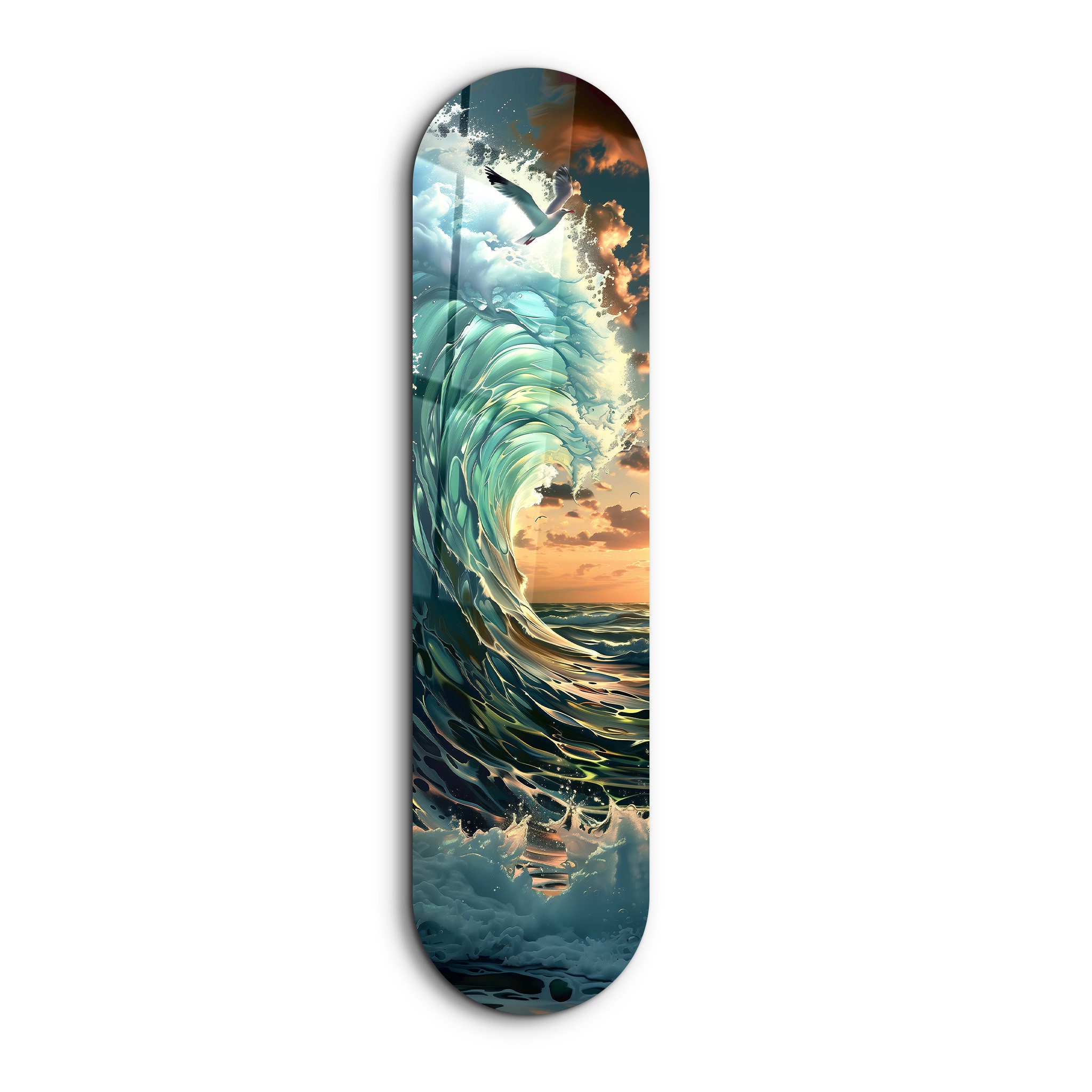 Sea Gull On The Blue Ocean V3 Skateboard Tempered Glass Wall Art - Home decor - Wall decor- Wall sculpture - Interior Design - Birthday Gift
