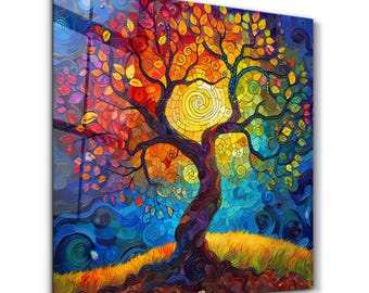 Mosaic Tree of Life Tempered Glass Wall Art