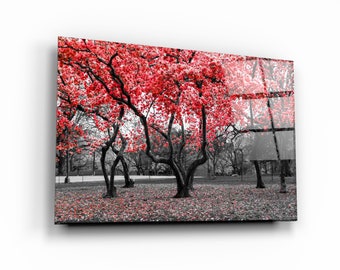 Red Tree Glass Printing Wall Art - Glass Wall Art - Home Decoration - House Warming Gift - Interior Design Ideas - Wall Hangings