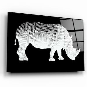 Rhino Black Glass Printing Wall Art Home Decoration Gift Ideas Wall Decoration Interior Design Ideas Wall Hanging image 1