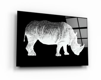 Rhino Black Glass Printing Wall Art - Home Decoration - Gift Ideas - Wall Decoration - Interior Design Ideas - Wall Hanging