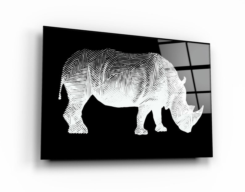 Rhino Black Glass Printing Wall Art Home Decoration Gift Ideas Wall Decoration Interior Design Ideas Wall Hanging image 1