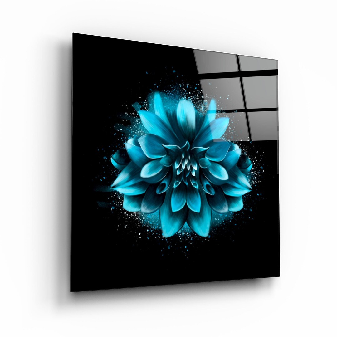 Blue Flower Glass Printing Wall Art Home Decor Ideas Interior Design