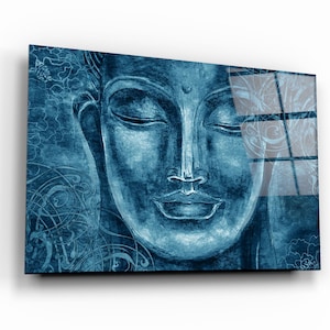 Buddha Blue Glass Printing Wall Art - Glass Wall Art - Home Decoration - House Warming Gift - Interior Design Ideas - Wall Hangings