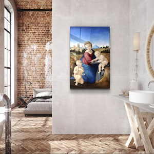 Raphael&#39;s Madonna and Child with the Infant Saint John (1508) Tempered Glass Wall Art - Home decor - Wall decor- Wall sculpture