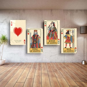 Cartas de póquer de corazones: impresiones en vidrio de gran tamaño para paredes grandes, decoración del hogar, regalo de inauguración de la casa, diseño de interiores, tapices