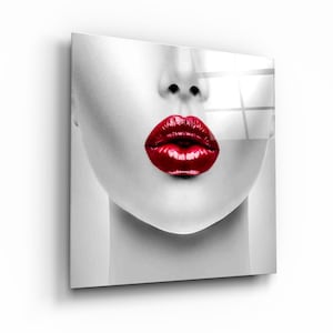 Rote Lippen Glasdruck Wandkunst - Glaswandkunst - Dekoration - Hauseinweihungsgeschenk - Interior Design Ideen