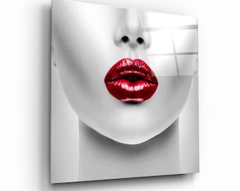 Red Lips Glass Wall Art: Modern Home Decor