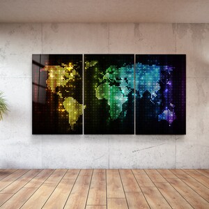 Puntini della mappa del mondo - Stampe su vetro di grandi dimensioni per pareti grandi - Decorazione della casa - Regalo di inaugurazione della casa - Design d'interni - Arazzi