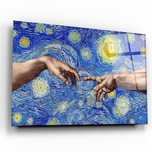 Abstrait Van Gogh - Art mural en verre trempé - Décoration d&#39;intérieur - Décoration murale - Sculpture murale - Design d&#39;intérieur - Cadeau d&#39;anniversaire - Suspension murale