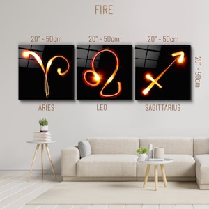 Symbole Zodiaku Druk na Szkle Sztuka Ścienna - Astrologia - Gwiazdy - Znaki Horoskopu - Szkło Hartowane Dekoracja Domu Sztuka Ścienna - Wystrój Biura - Prezent