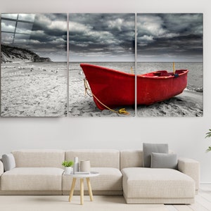 Red Boat - Mega Size Glass Printing Wall Arts for Big Walls - Home Decoration - House Warming Gift - Interior Design Ideas - Wall Hangings