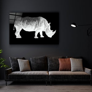 Rhino Black Glass Printing Wall Art Home Decoration Gift Ideas Wall Decoration Interior Design Ideas Wall Hanging image 3