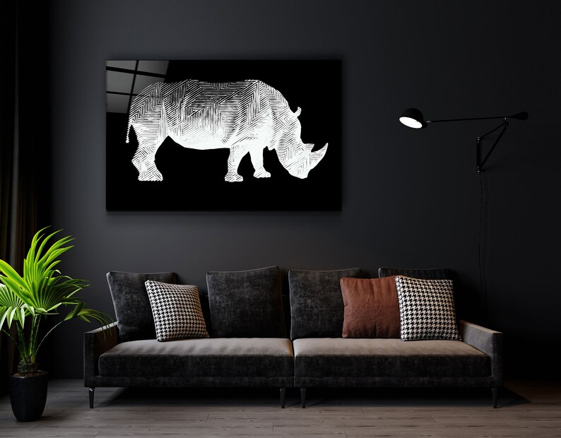 Rhino Black Glass Printing Wall Art Home Decoration Gift Ideas Wall Decoration Interior Design Ideas Wall Hanging image 3