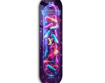 Neon-Tube Skateboard Shaped Tempered Glass Wall Art - Home decor - Wall decor- Wall sculpture - Interior Design - Birthday Gift