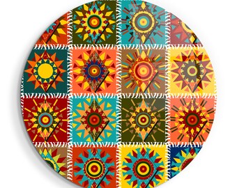 Patchwork Glass Wall Art: Colorful Geometric Print, Tempered Glass