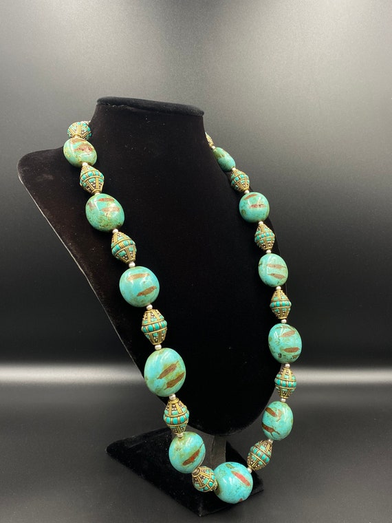 Beautiful Tibetan turquoise necklace with coral i… - image 5