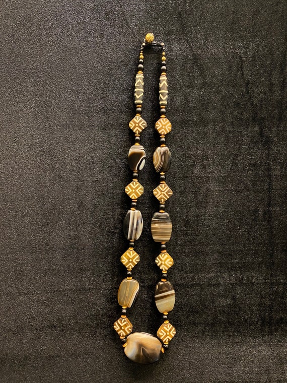 Pyu Agate Pumtek Necklace, Gold Plated Brass, Old… - image 2
