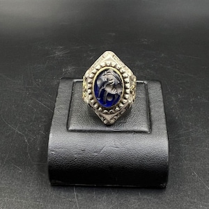 Fabulous Old Unique Carved Afghani King Ancient Blue Quartz Signet Solid Silver Ring