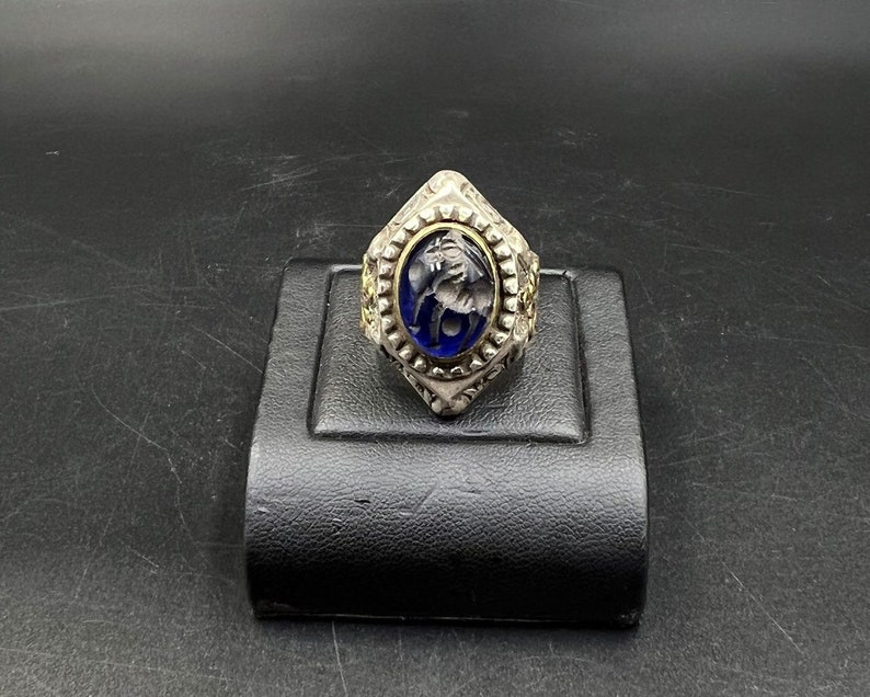 Fabulous Old Unique Carved Afghani King Ancient Blue shops Quartz Signet Solid Silver Ring