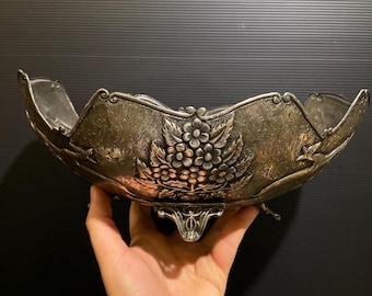 Antiker Mughal-Vasenkorb aus massivem Silber, indisches Blumendekor aus dem 19. Jahrhundert