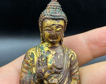 古いアンティークのモンゴルの青銅の金の輝く仏像 - Etsy 日本