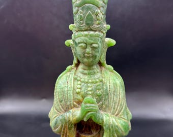 古鎮入手 氷種翡翠細工彫刻 虚空蔵 蓮花 観音菩薩像 仏像 根付 虚空蔵菩薩像koku-h2販売 仏像ドットコム・東洋仏所