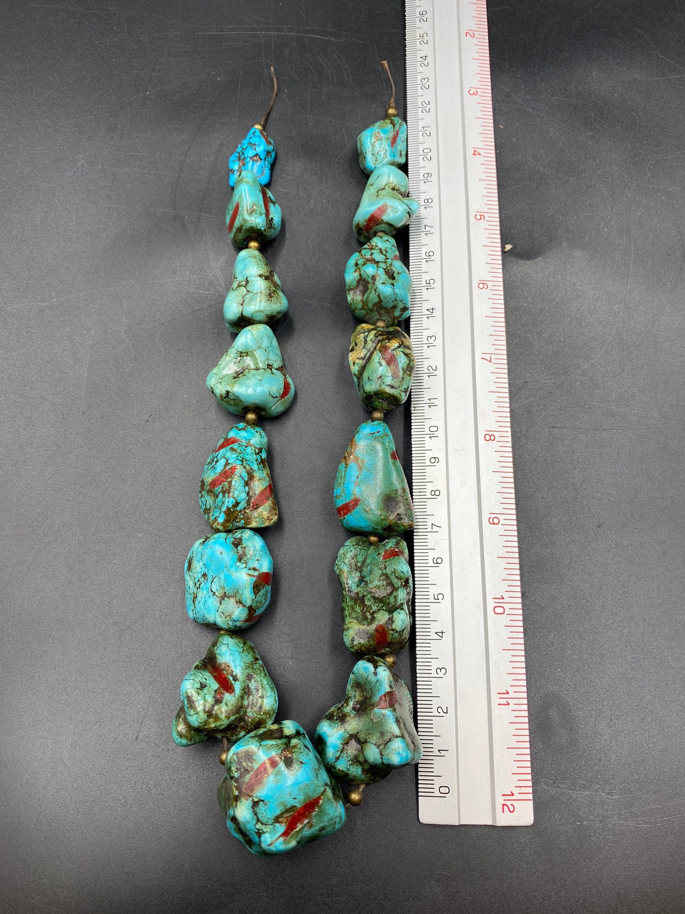 珊瑚象嵌入りチベットターコイズビーズ、ネパール部族スタイル - Etsy 日本