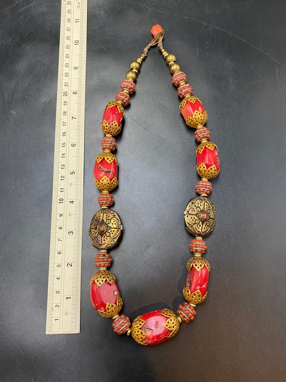Beautiful Tibetan Coral Necklace & Gold Plated Br… - image 8