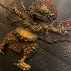 Stone Work White Metal Garuda Wall Hanging
