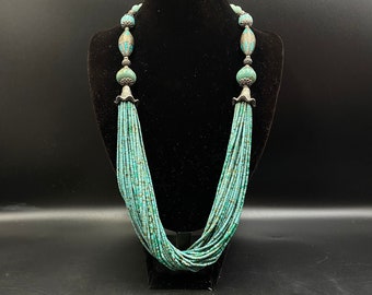 Beautiful Multiple Strands Turquoise necklace Old Tibetan Turquoise Necklace With Tibetan Turquoise Sliver plated beads