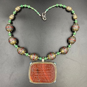 Top Quality Old Afghani Quranic Agate Pendent With Old Turmani Silver Beads And Natural Turquoise Beads Very Beautiful Vintage Necklace
