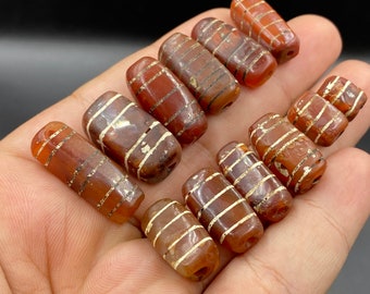 Ancient Style PYU Culture Style Etched Striped Star Panel Carnelian Bead #US8944c