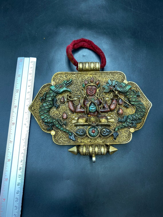 Rare!!! Tibetan brass  inlay turquoise and coral … - image 9