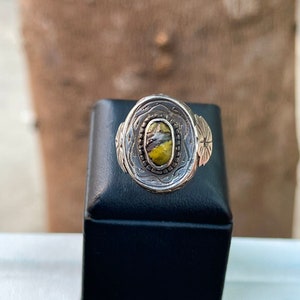 Old Afghani Silver Ring, Old Gabri Yellow Glass, Roman glass, Handmade, Statement Ring, Size 8 US