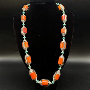 Most Beautiful Old Natural Coral Beads Necklace With Turquoise From Tibet tibetan jewelry Tibetan coral Tibetan style