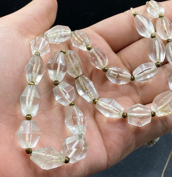 Ancient Antique Rock Crystal Quartz Hexagon Beads Mala Necklace