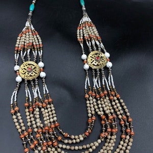 Beautiful Antique Style Tibetan pearl Necklace with Coral and Turquoise