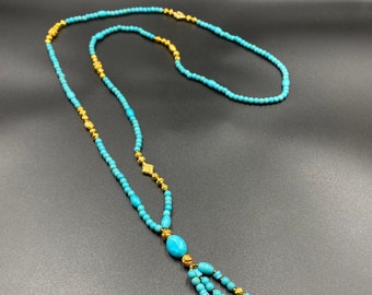 Turquoise Y Necklace With Gold Plated Beads, gift for her, anniversary gift