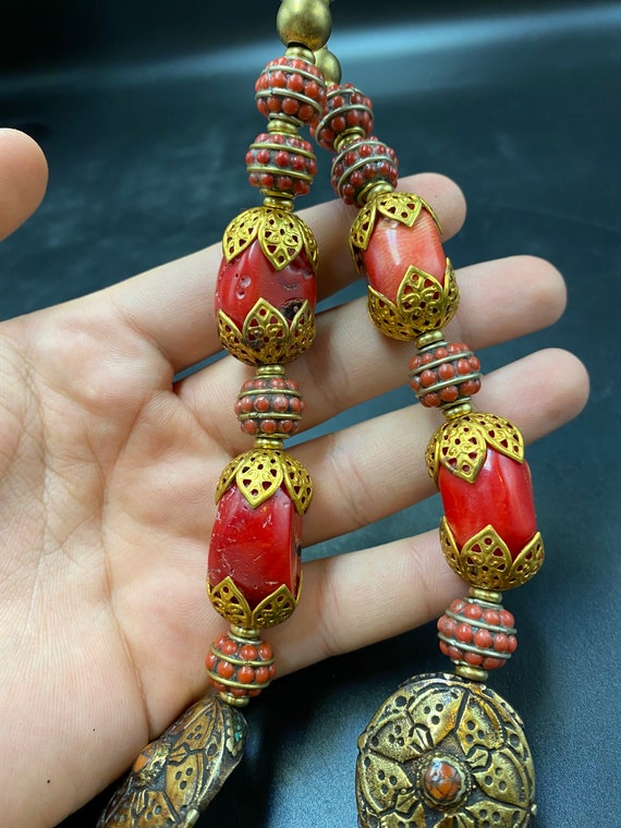 Beautiful Tibetan Coral Necklace & Gold Plated Br… - image 5