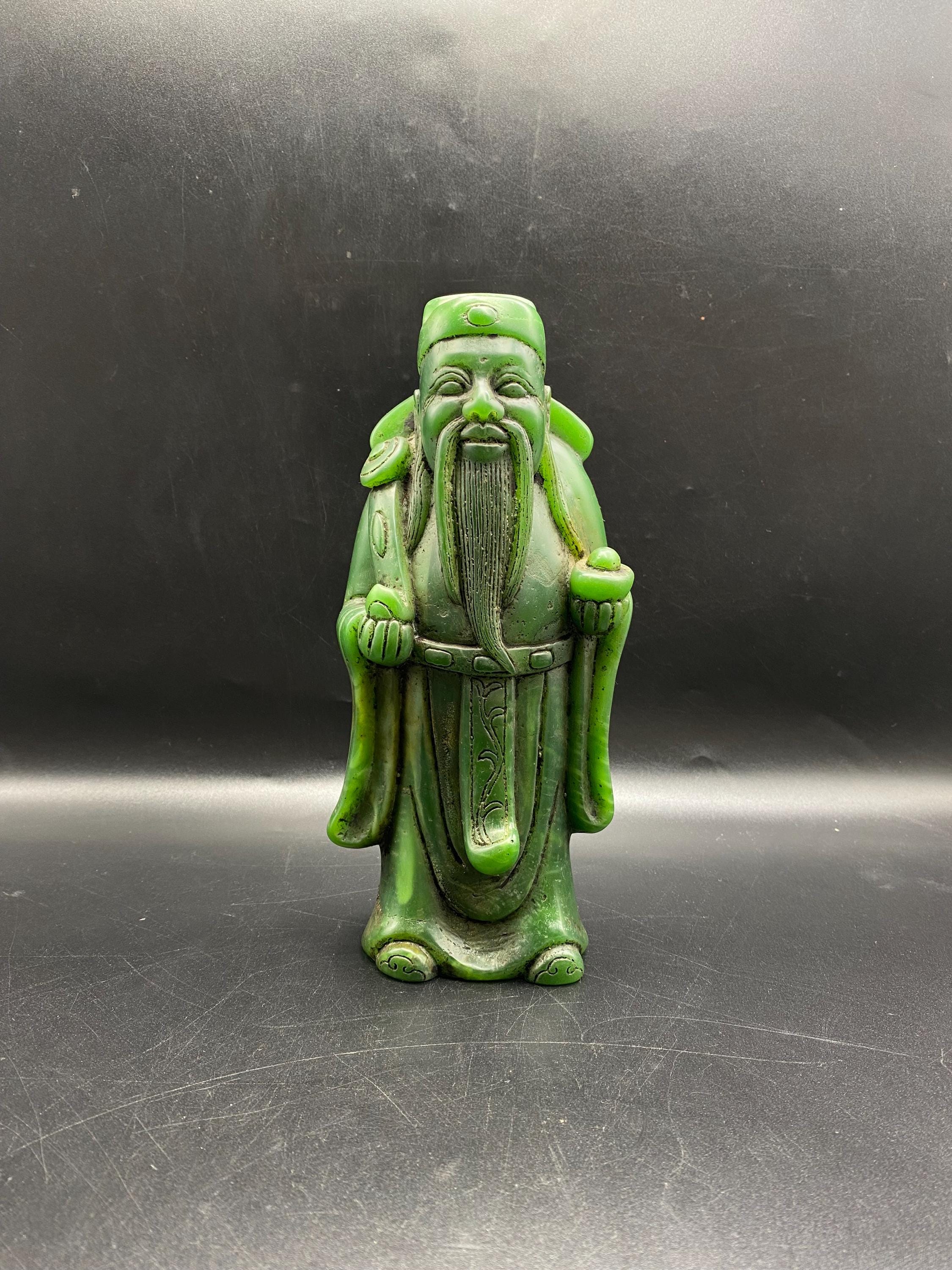 Old Chinese Green Jade Carving Kwan-yin Guna Yin Goddess Statue