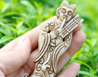 Antigua estatua china de jade blanco, talla en piedra natural