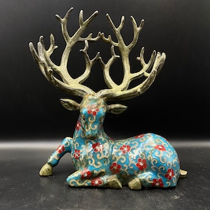 Beautiful Old Mongolian Enamel Bronze Deer  beautiful very old ancient Deer top quality Ancient Art Deco Bring fortune deer