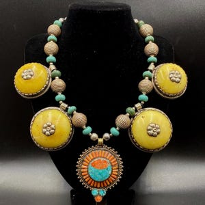 Tibetan Coral With Turquoise pendent Necklace brass press beads turquoise beads sontoro press