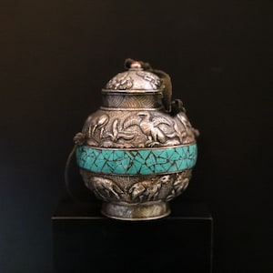 Tibetan Silver Turquoise Decoration Water Bottle