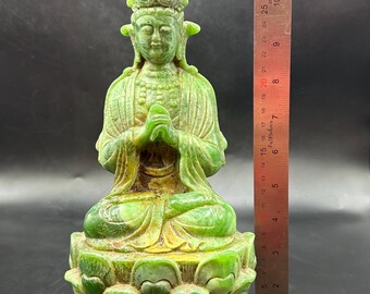 古代中国の緑の翡翠彫刻の観音菩薩像と古代中国の彫刻 - Etsy 日本