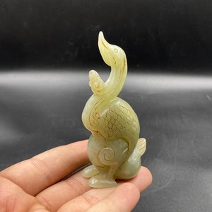 Very Beautiful Old Natural Green Jade Carved Phoenix Bird Figure
