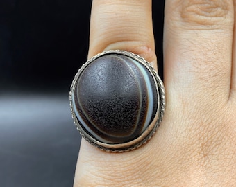 Handgjord Suleimani Aqeeq Agat Ring i massivt silver, Afghanistan