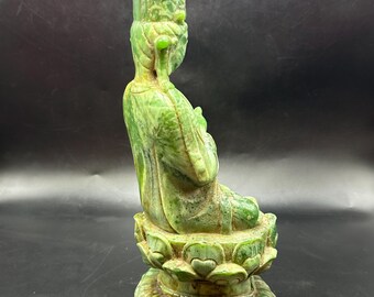 古代中国の緑の翡翠彫刻の観音菩薩像と古代中国の彫刻 - Etsy 日本